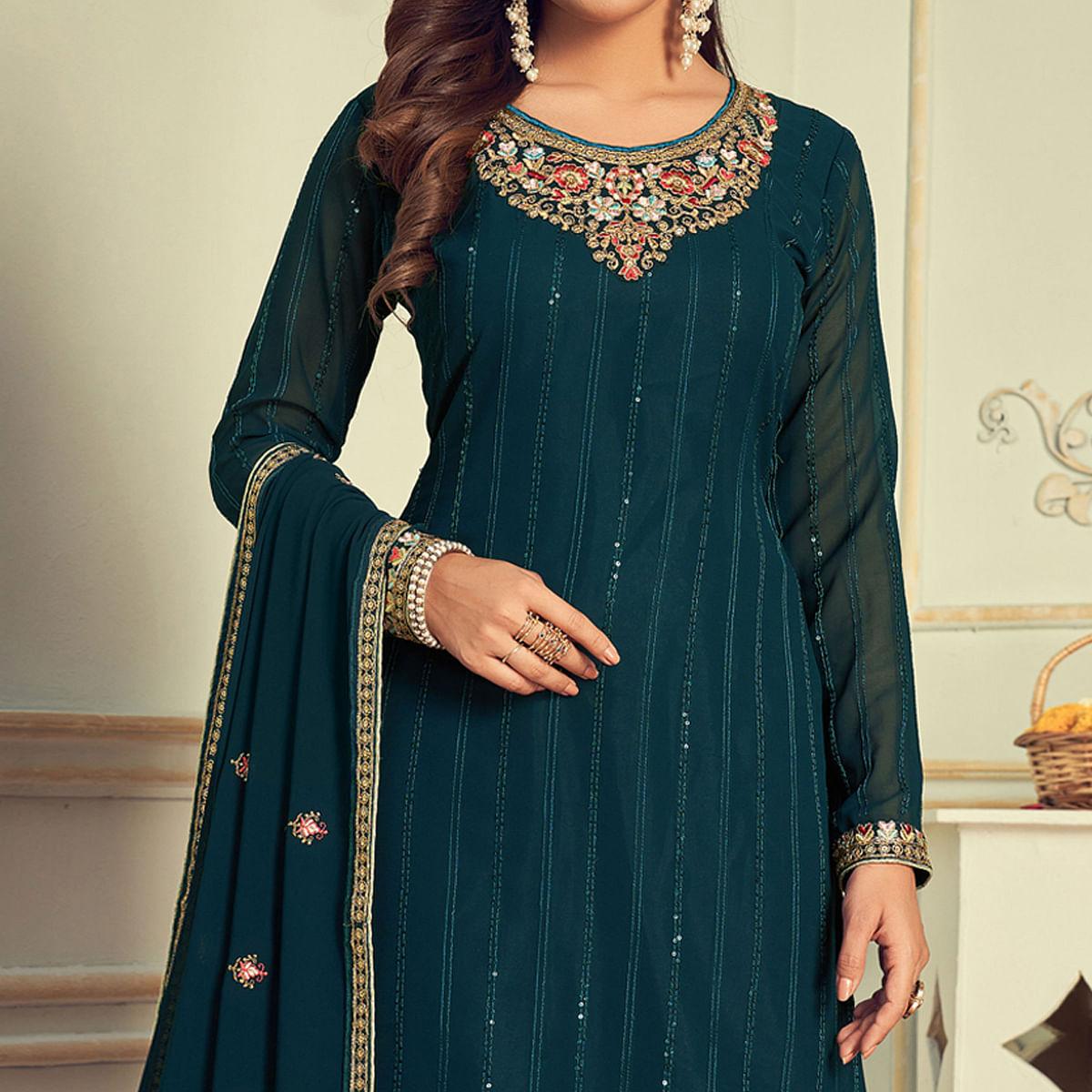Peachmode Morpich Partywear Embroidery With Embellished Georgette Suit - view 2
