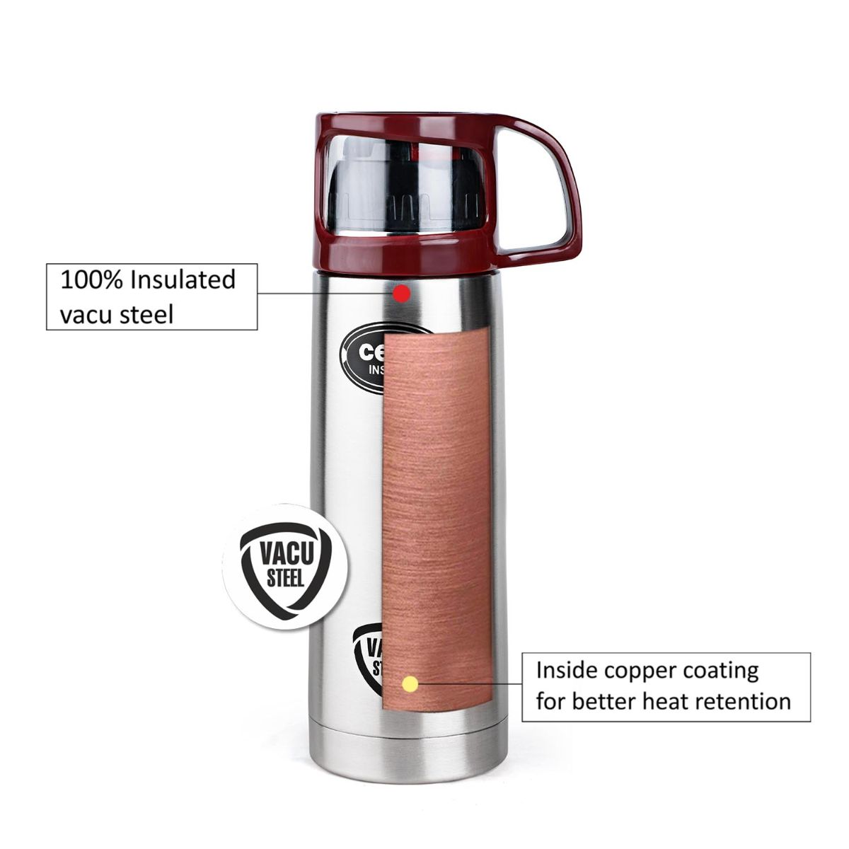 Cello Instyle Flask, Vacusteel Water Bottle, 500ml - view 6