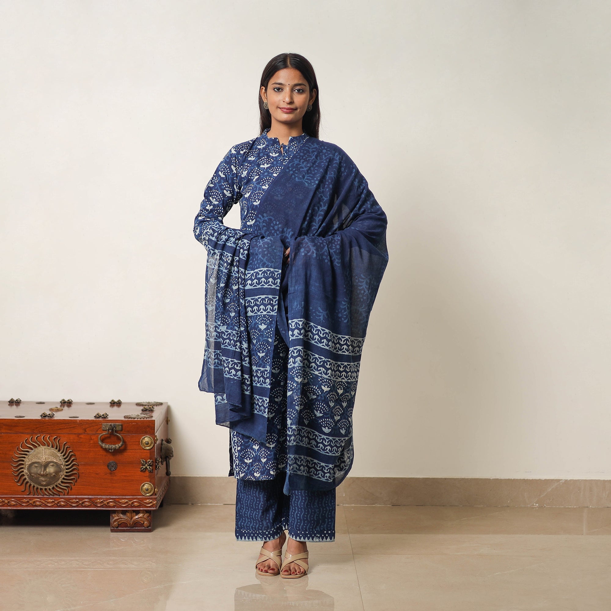 ITOKRI CASUALS Blue - Hand Block Print Indigo Bagru Cotton Suit Set 07 - view 3