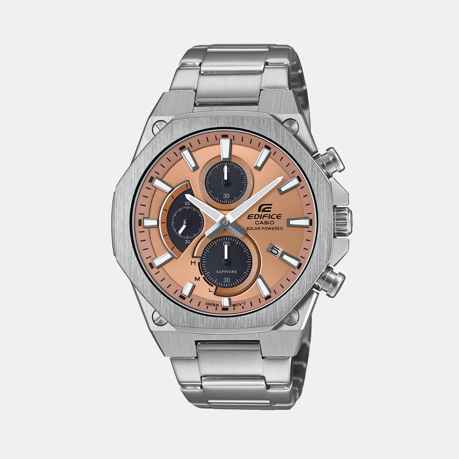 Casio Edifice Men Quartz Orange Dial Chronograph Stainless Steel Watch ED644
