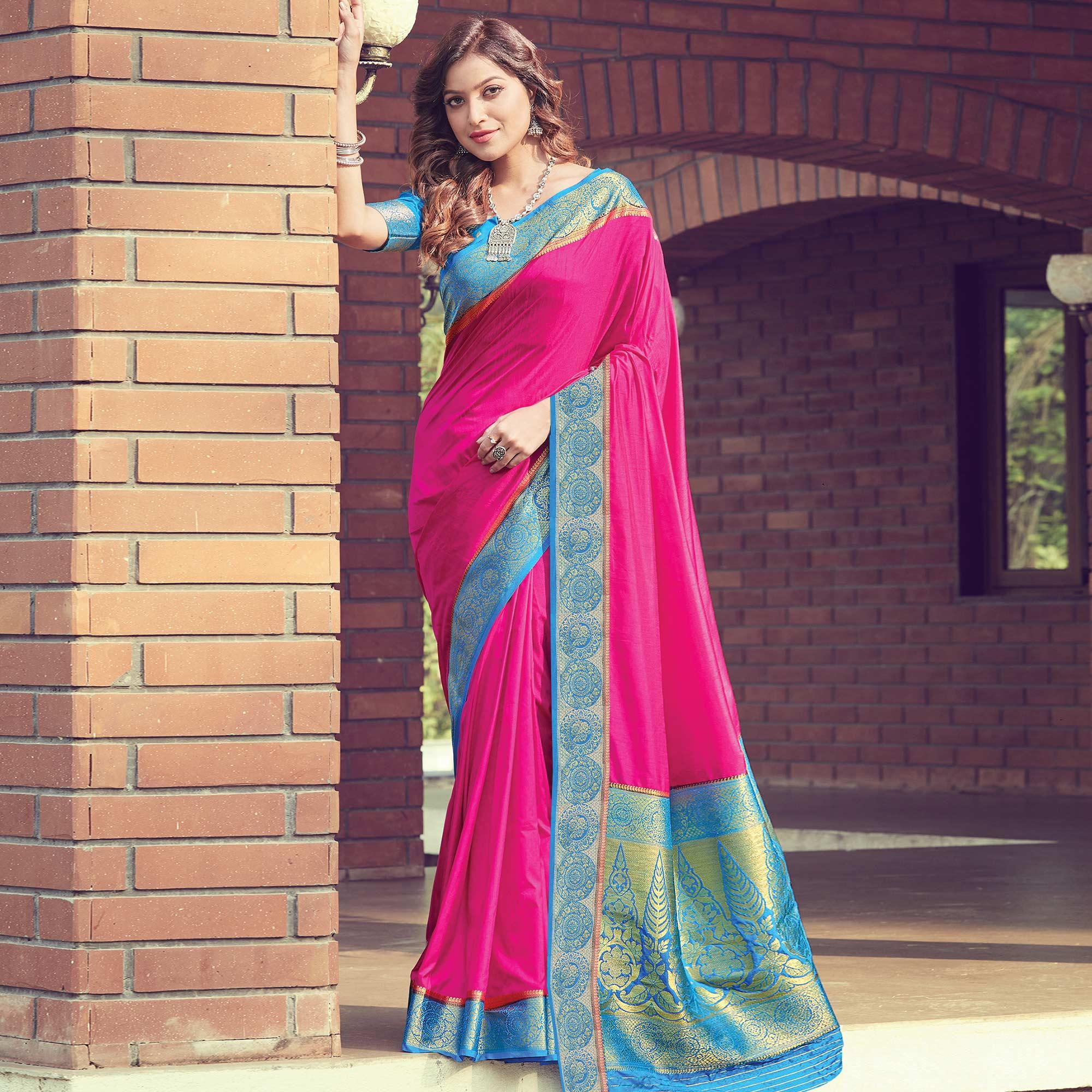 Peachmode Flattering Pink Colored Festive Wear Woven Silk Sareee