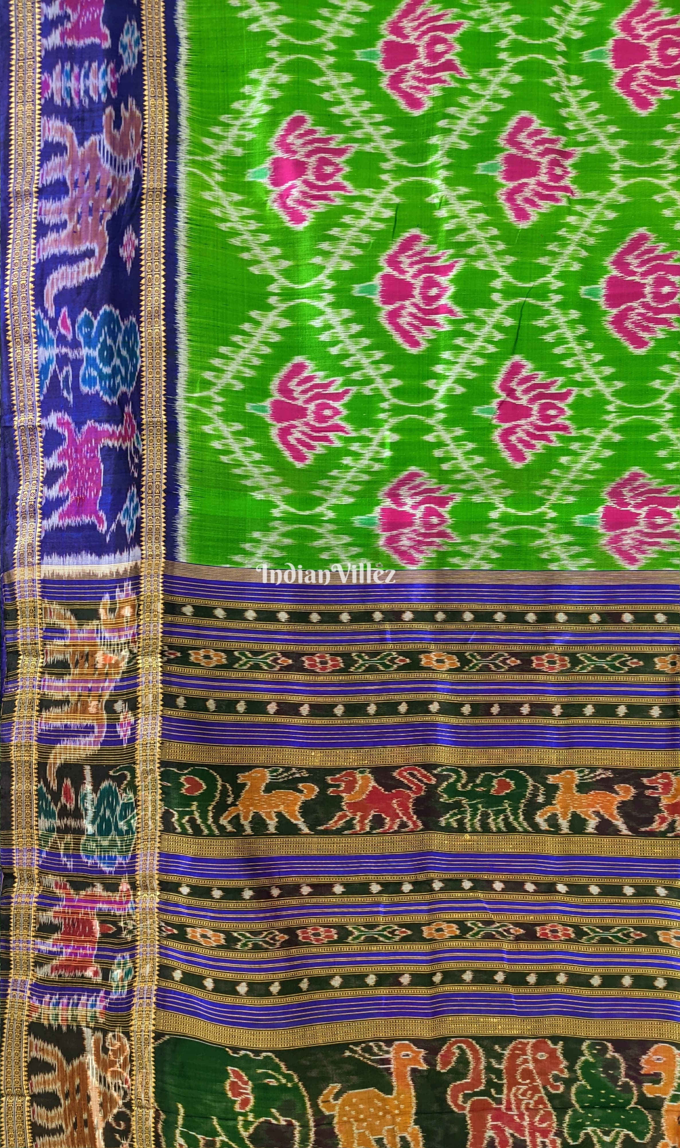 IndianVillèz Green Lotus Khandua Silk Saree – Women's - view 3