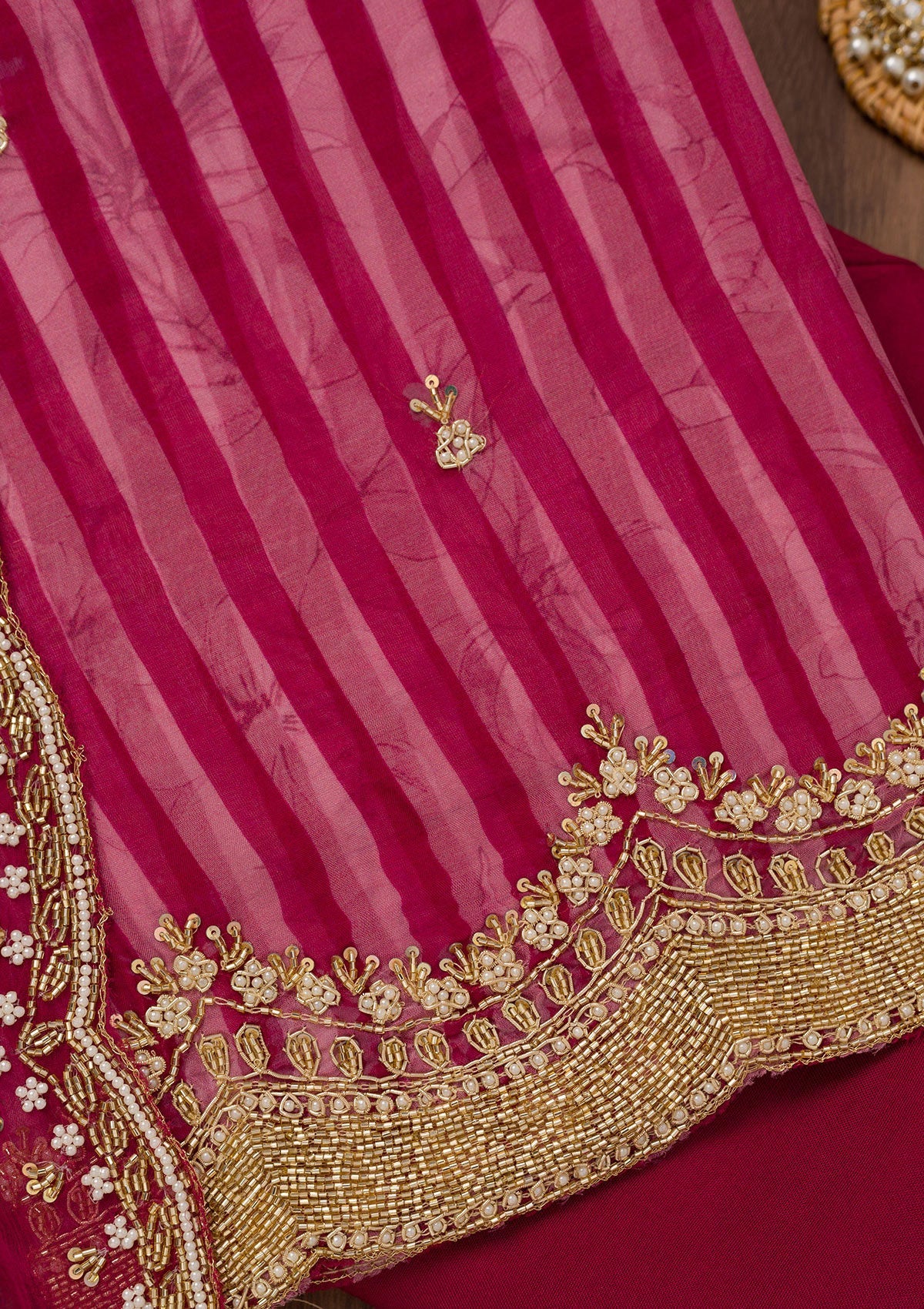 Koskii Magenta Pink Cutdana Semi Crepe Unstitched Salwar Suit - view 2