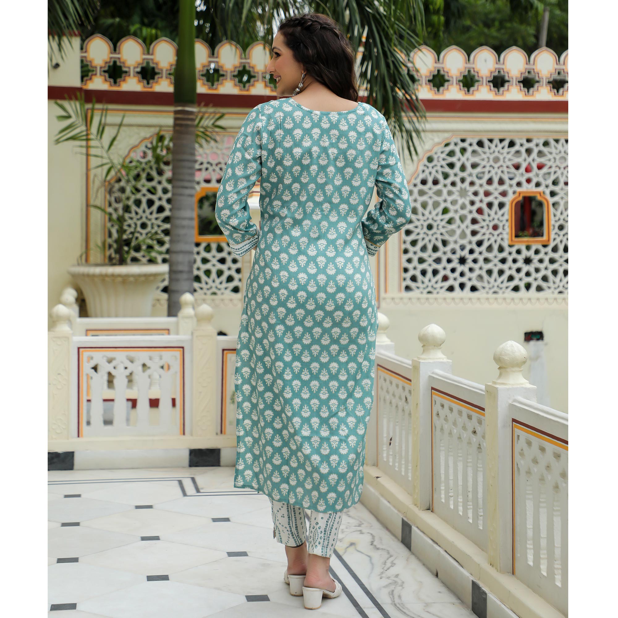 BlackTree green-floral-foil-printed-rayon-suit-1 - view 8