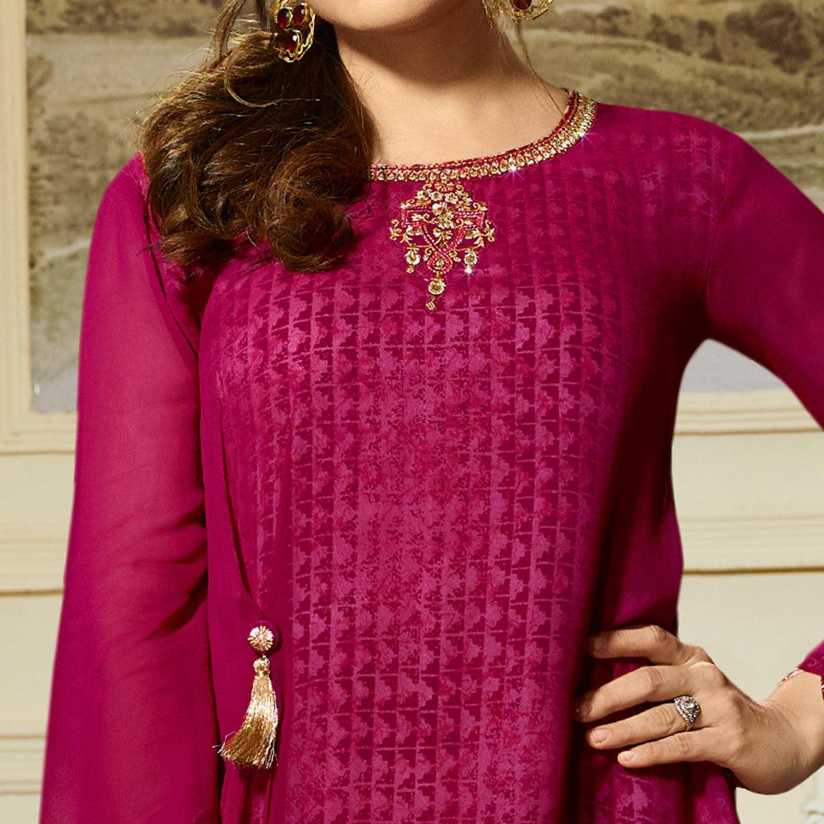 Peachmode Seller Magenta Pink Embroidered Georgette Kurti - view 2