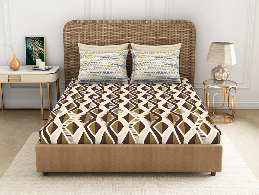 100 cotton queen – Spaces India Geometric Brown 100% Cotton Queen Fitted Sheet - Geostance By Spaces