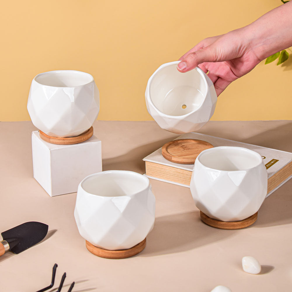 Nestasia White Ceramic Planter Diamond Pattern Set Of 4 - view 2