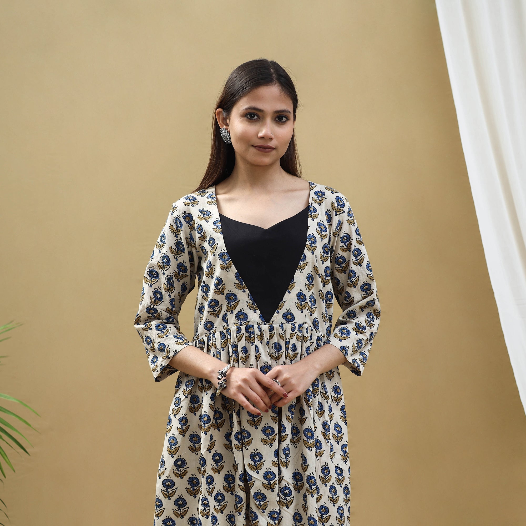 ITOKRI CASUALS Beige - Block Print Cotton Flared Ajrakh Dress 09 - view 2