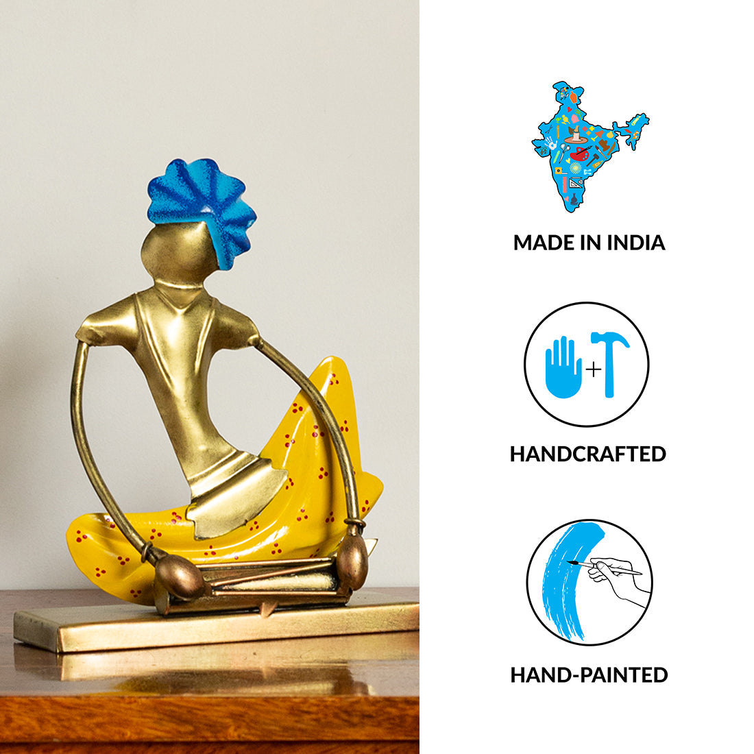EXCLUSIVELANE 'Dholakwala Folk Artist' Handpainted Decorative Showpiece (Iron, 8 Inch) - view 6