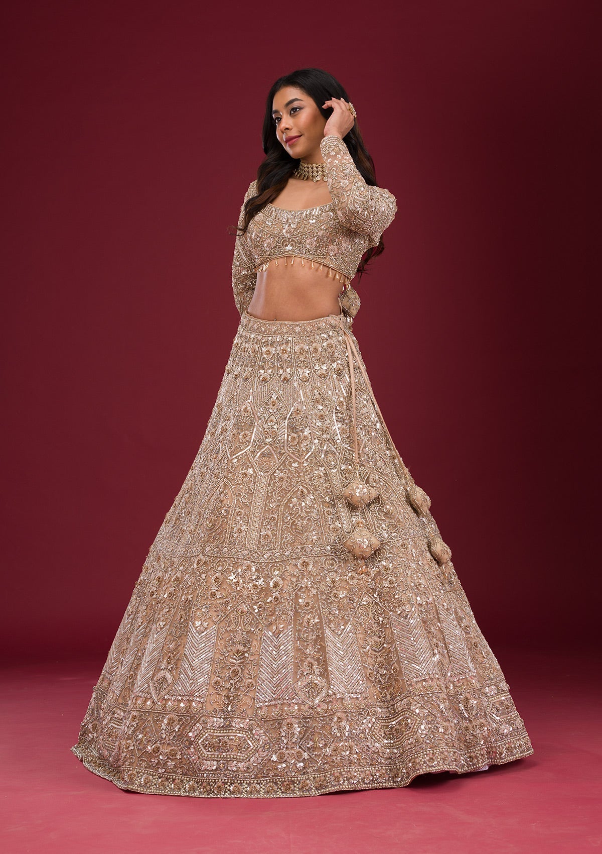 Koskii Gold Stonework Net Readymade Lehenga – Women's - view 5