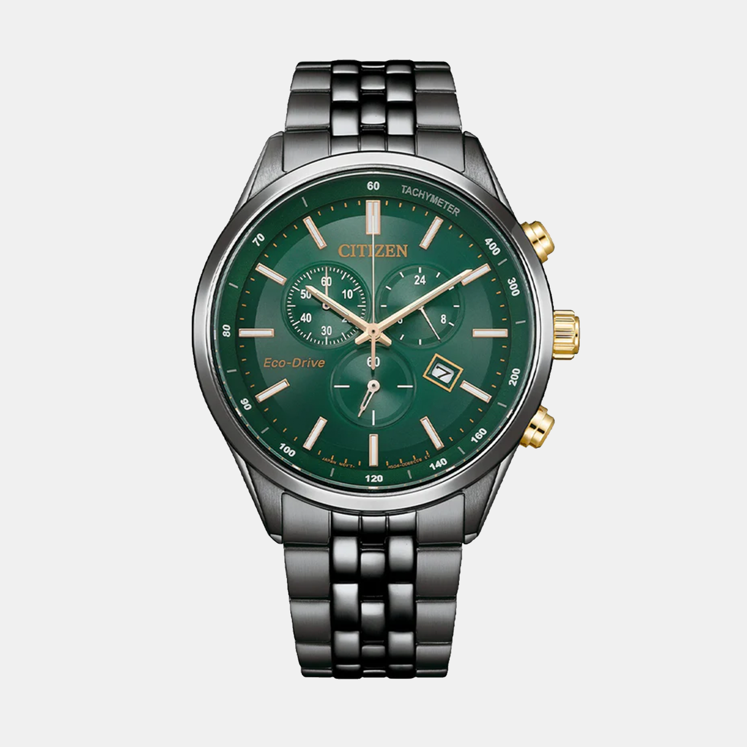 Citizen Eco-Drive Men Quartz Green Dial Chronograph Stainless Steel Watch AT2576-50X