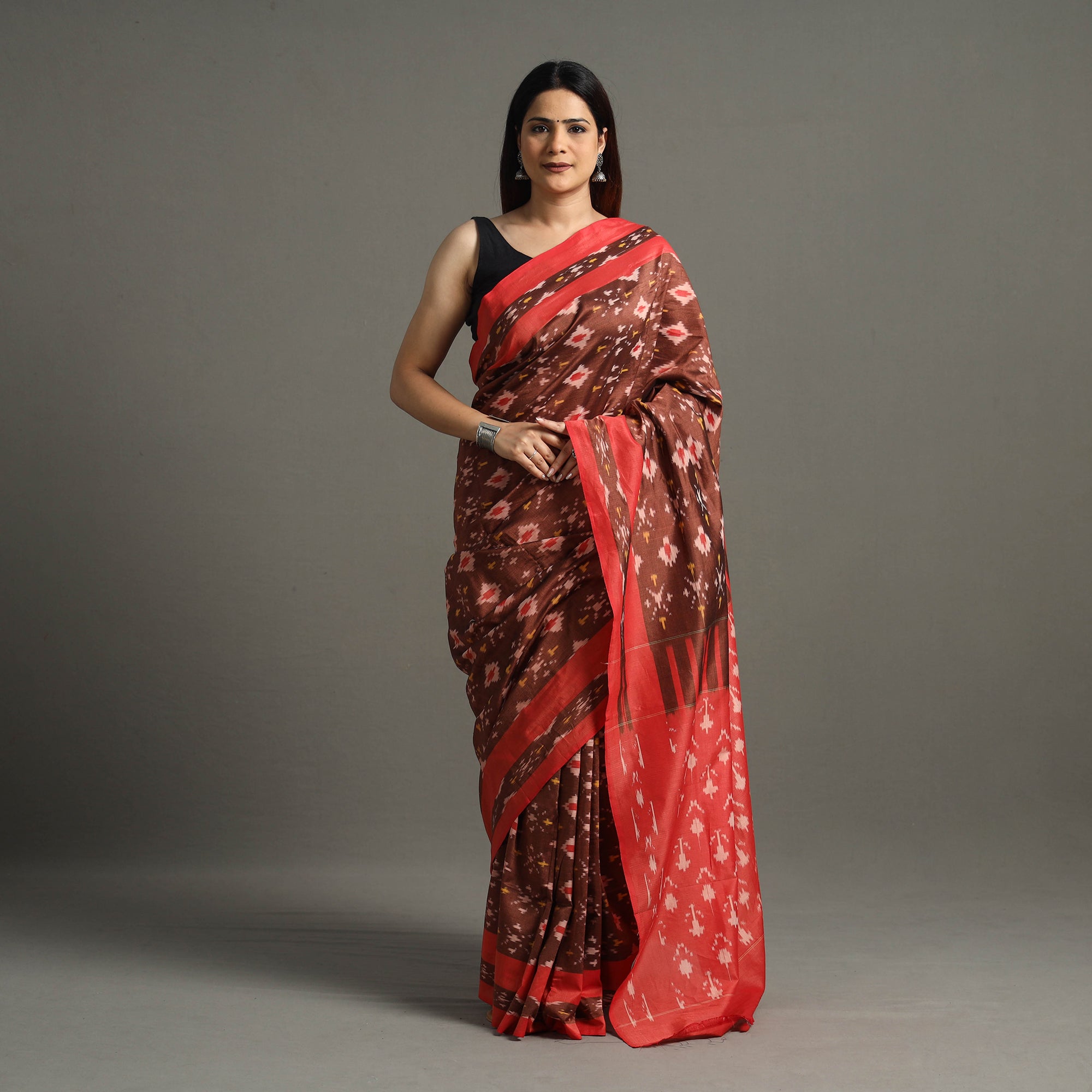 SOUTH KARGHA Brown - Mercerised Cotton Pochampally Ikat Saree 02
