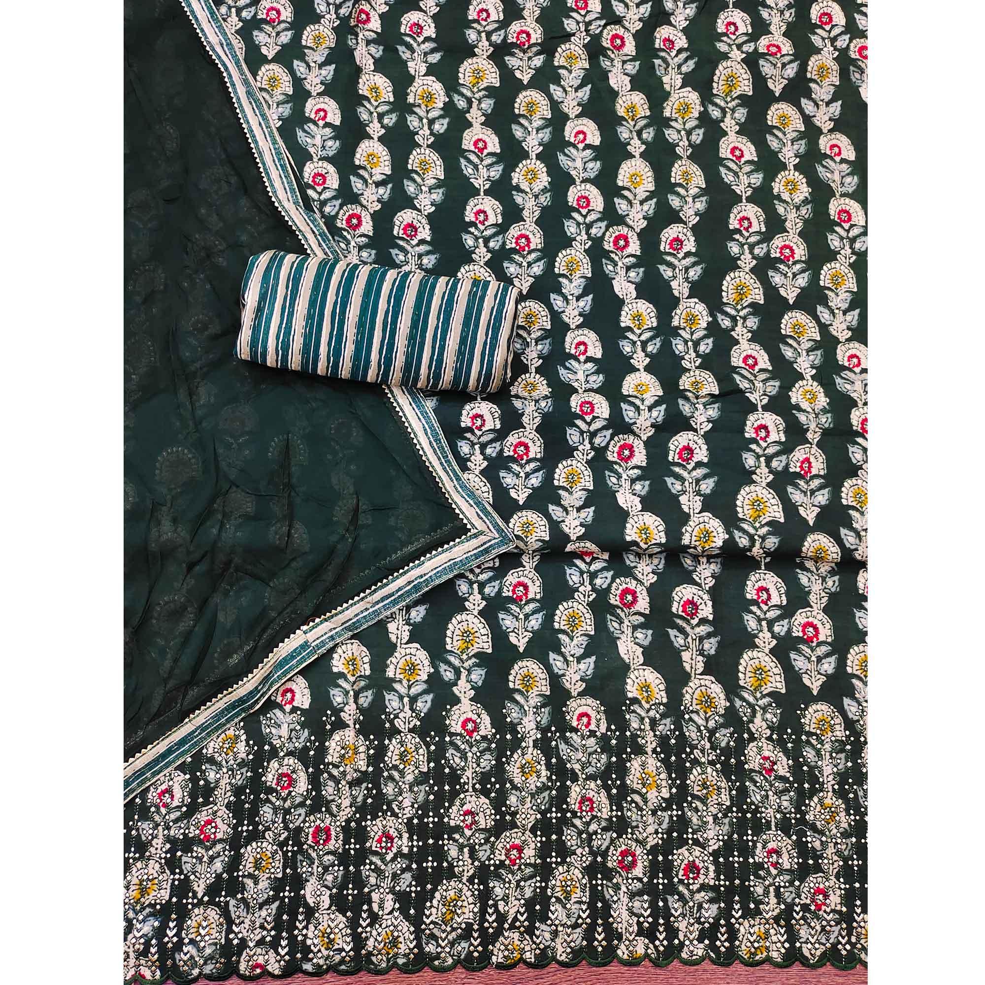 BlackTree green-floral-printed-pure-cotton-dress-material - view 3