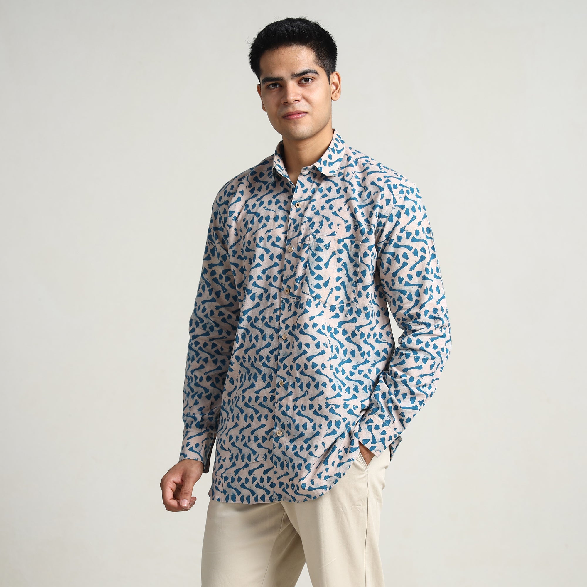 ITOKRI CASUALS Blue - Hand Batik Printed Cotton Men Full Sleeve Shirt 13