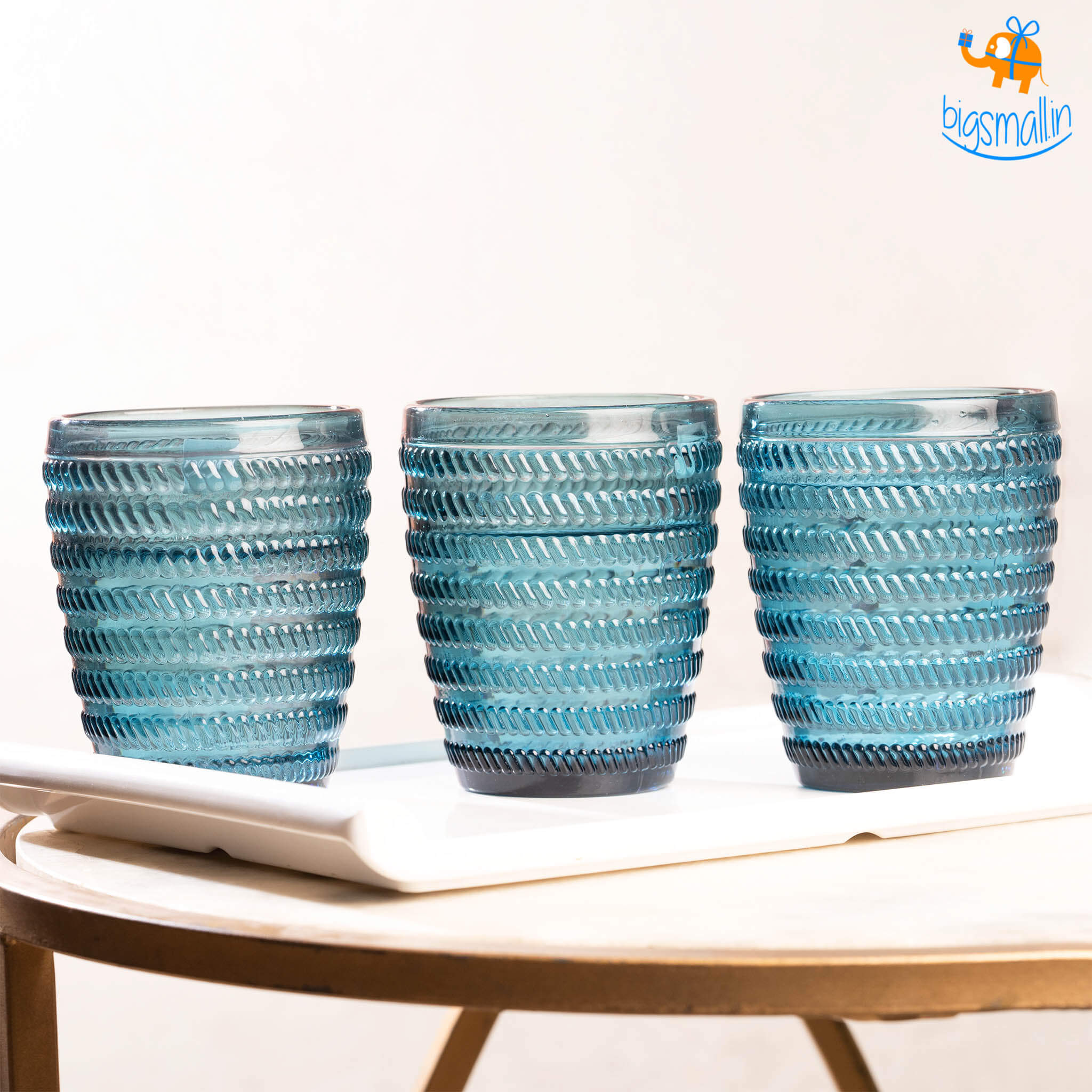 Devnow Crystal Blue Textured Glasses - Set of 6 - view 10