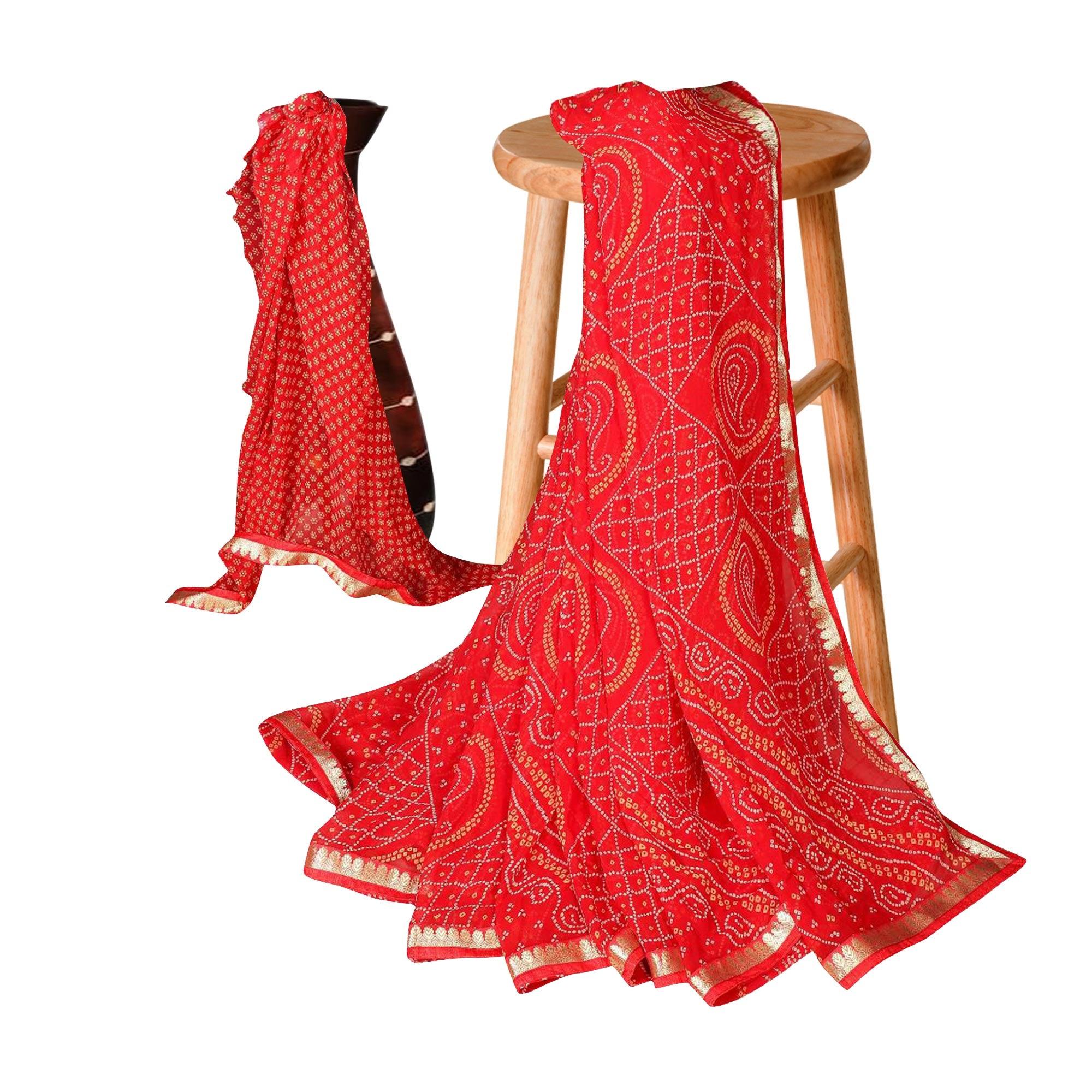 Peachmode Excellent Red Colored Casual Bandhani Printed Georgette Saree