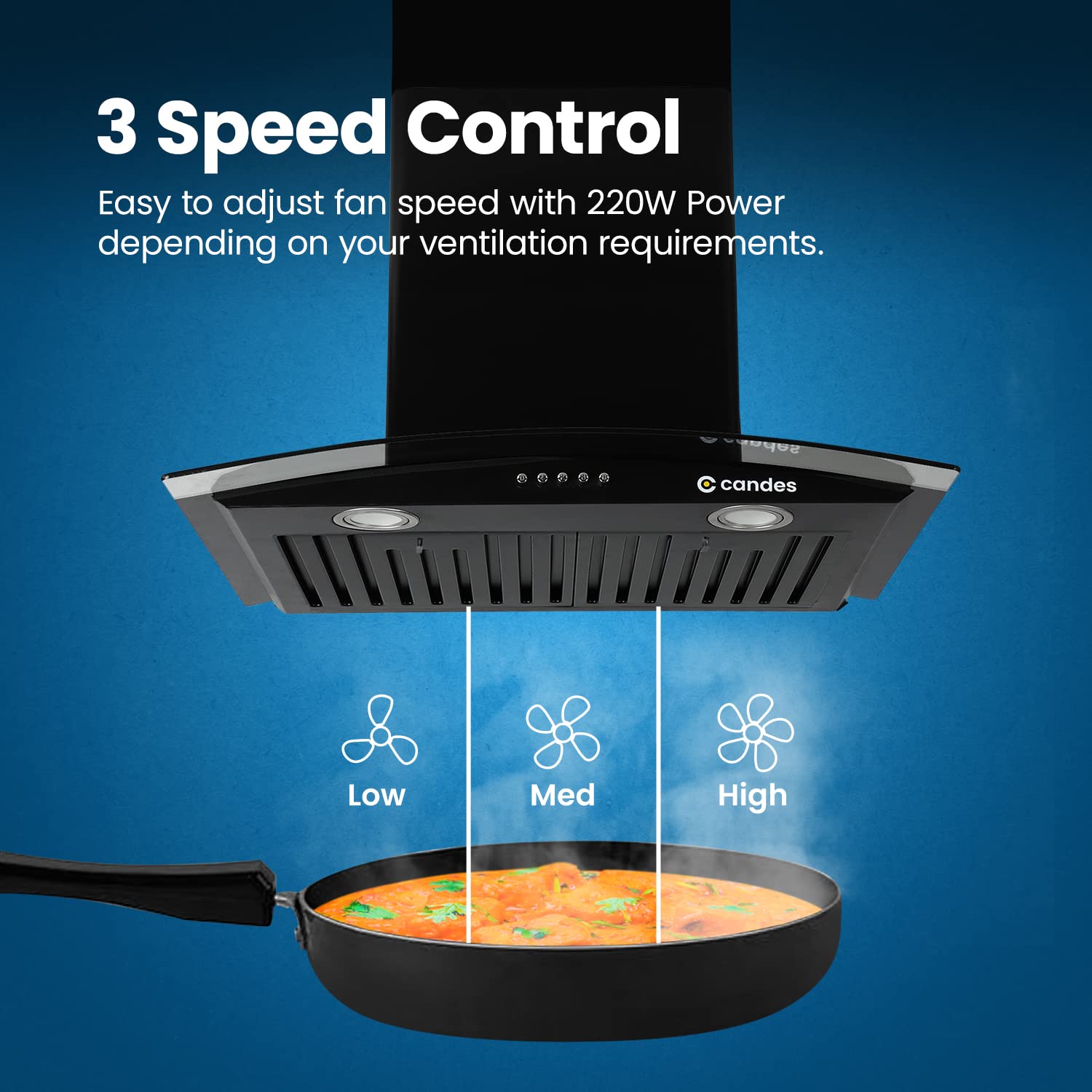 Candes Blaze Kitchen Chimney 60 Cms with Powerful 1100 m3/h Suction| Stainless Steel Baffle Filter | Curved Glass |Oil Collector |Anti-Fingerprint & B - view 5