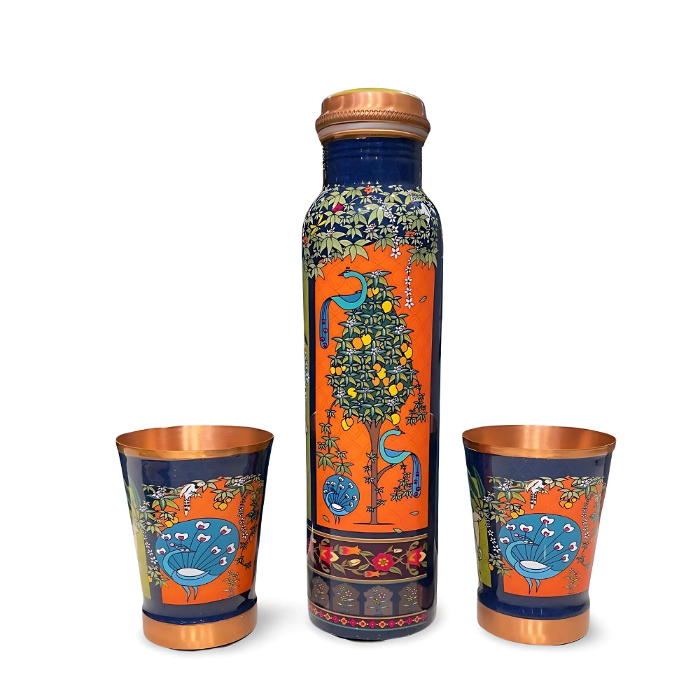 Lacoppera Copper Mist Vanavaibhav Water Bottle with 2 Glass Drinkware Gift Set | Set of 3 Pcs - view 2