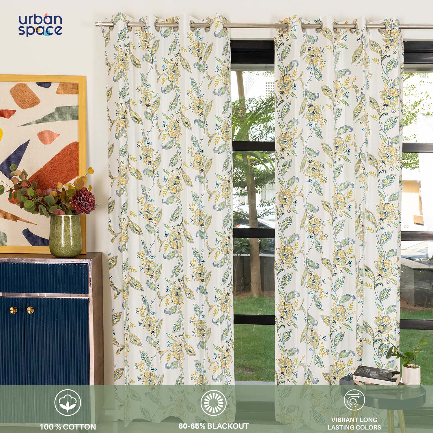100 cotton curtains – Urban Space -Home Furnishing Store 100% Cotton Curtains for Living Room, Bedroom curtains - Pack of 2 curtains, Iris Blue