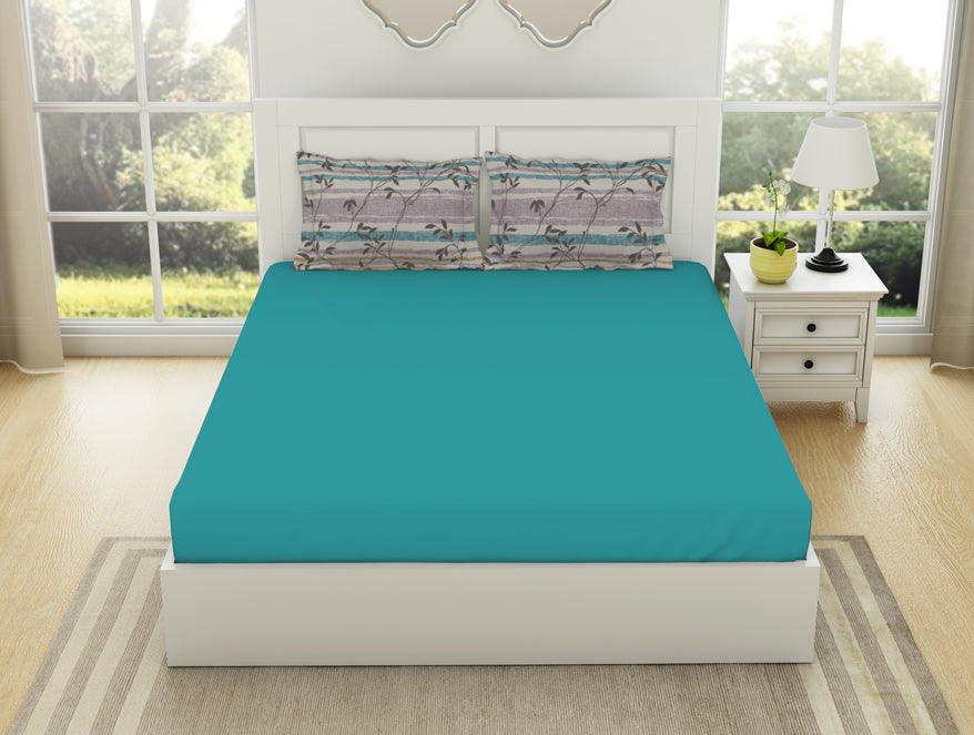 Solid teal brintwhte – Spaces India Solid Teal/Brintwhte - Teal 100% Cotton King Size Bedsheet - Gypsy By Spaces