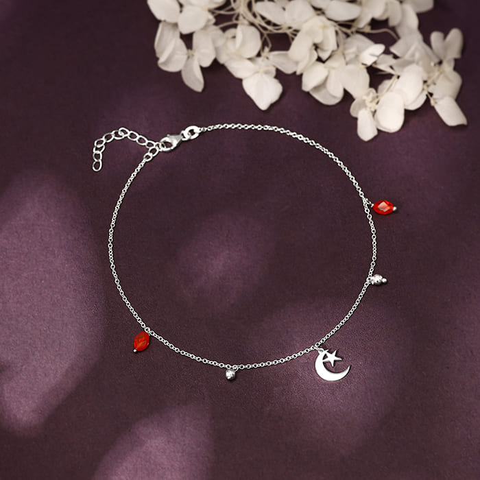GIVA Jewellery Silver Half Moon Charm Anklet - view 2