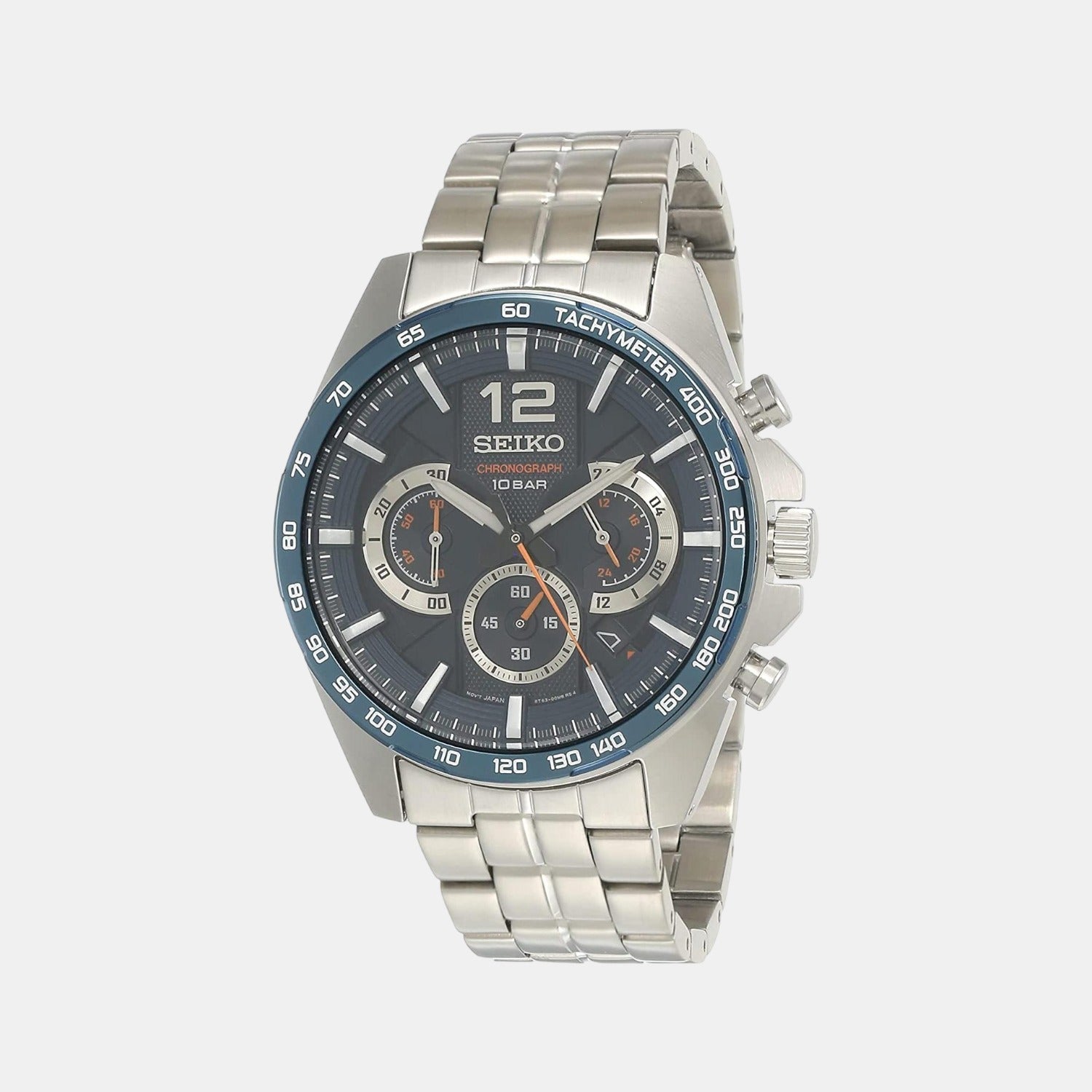 Seiko Dress Men Quartz Blue Dial Chronograph Stainless Steel Watch SSB345P1