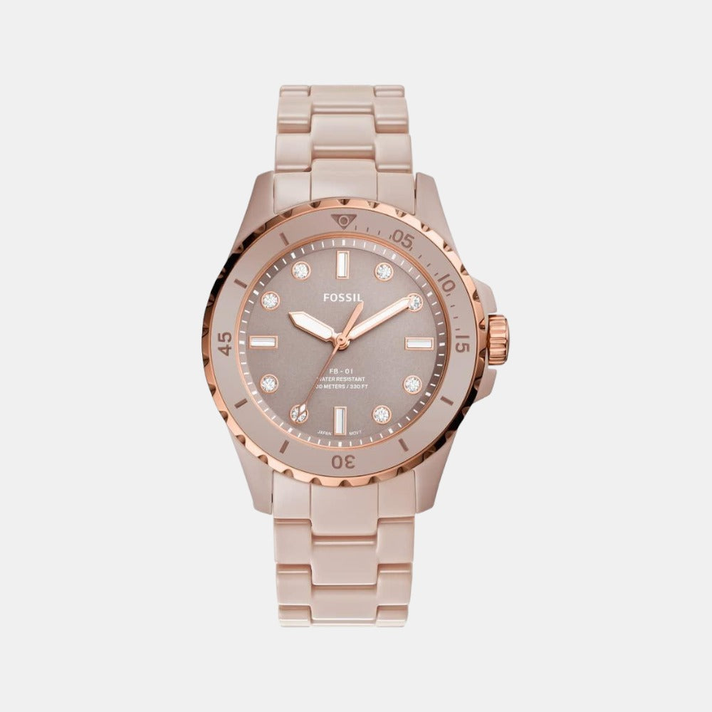 Fossil Fb-01 Women Quartz Salted Caramel Dial Analog Ceramic Watch CE1111
