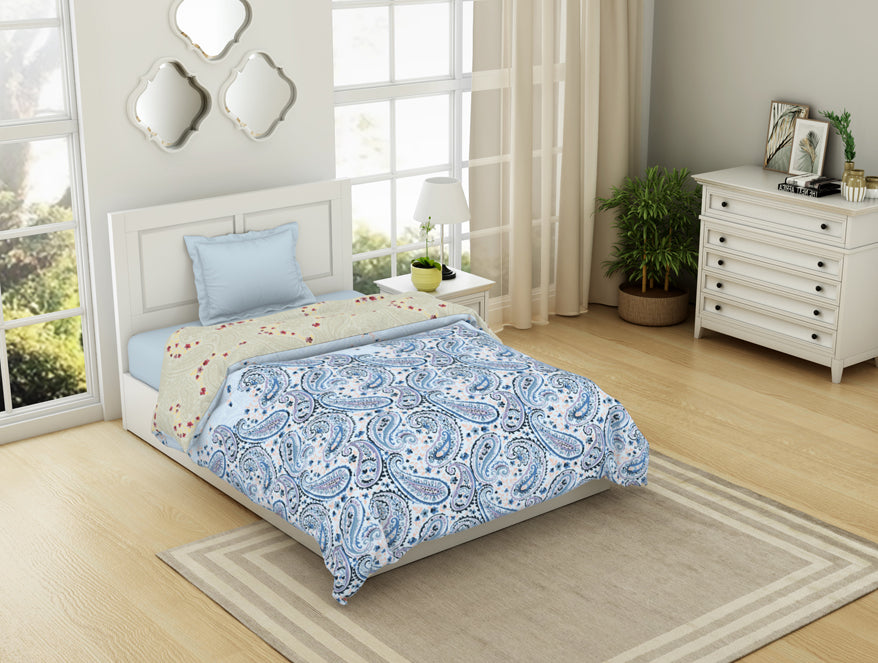 Spaces India Floral Cerulean - Blue 100% Cotton Shell Single Quilt / AC Comforter - Bohemia By Spaces - view 2