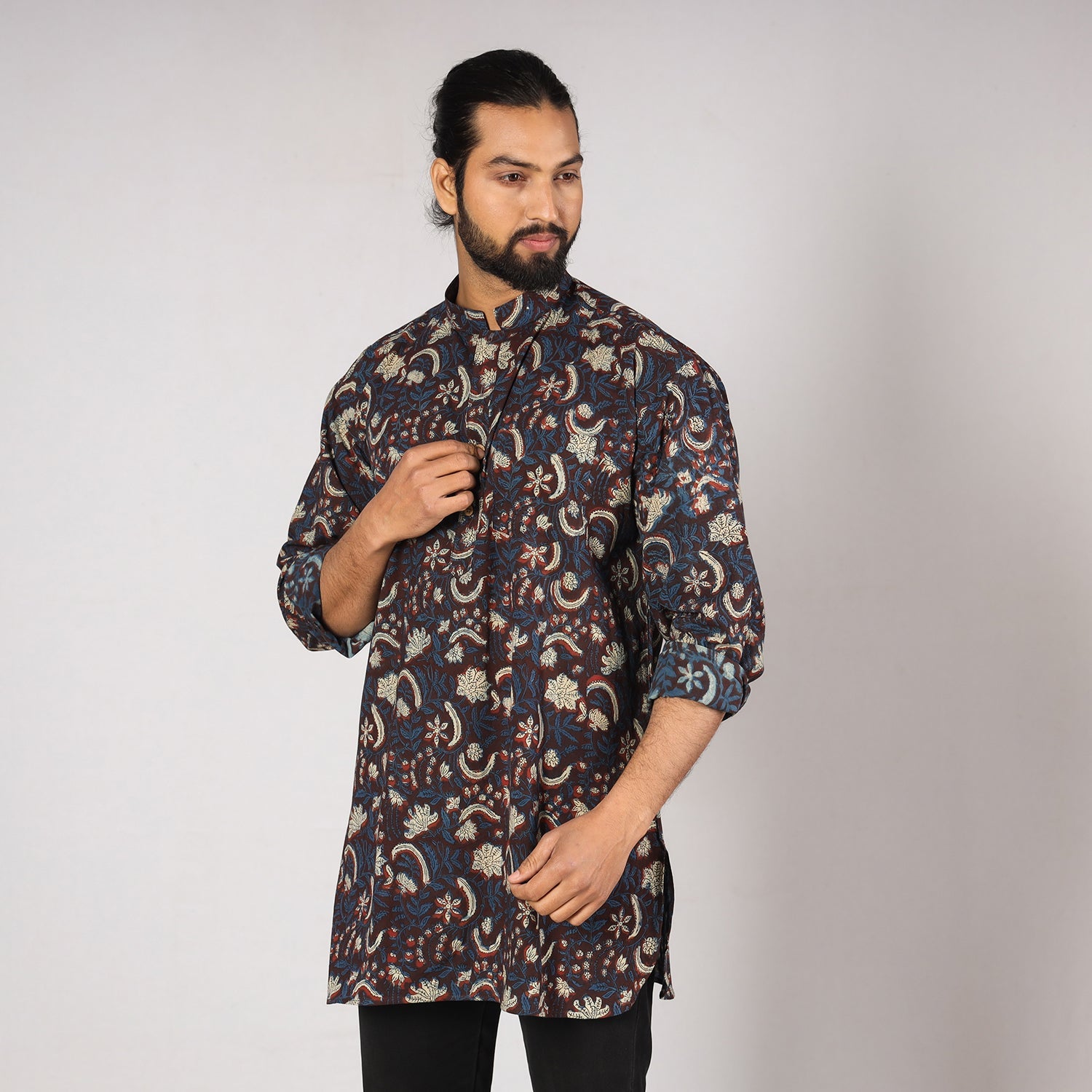 ITOKRI CASUALS Blue - Bagru Block Printing Cotton Men Short Kurta - view 2