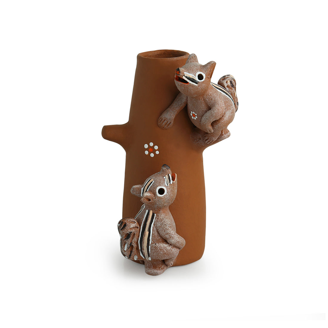EXCLUSIVELANE 'Climbing Squirrels' Handpainted Garden Decorative Terracotta Table Cum Wall Showpiece - view 3