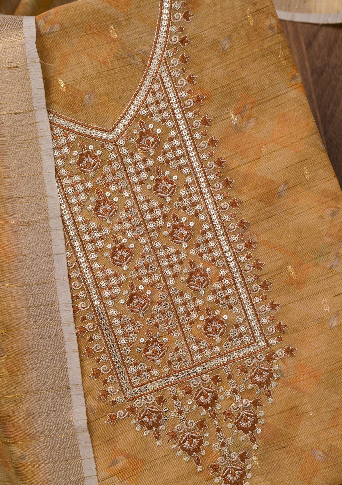 Koskii Mehendi Printed Raw Silk Unstitched Salwar Suit - view 2