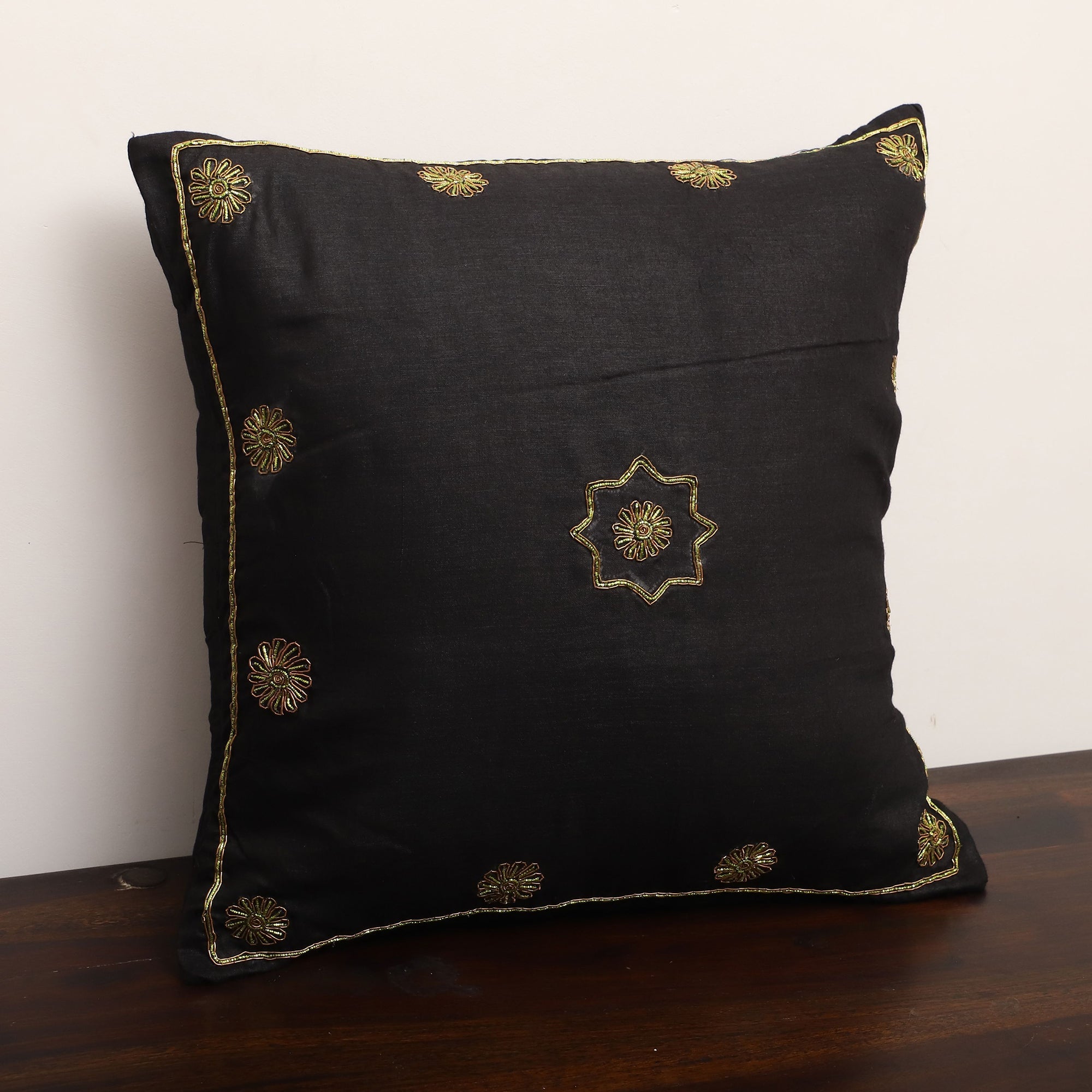 TICS Black - Star Butas - Zardozi Hand Embroidered Raw Silk Cushion Cover (Set of 5) - view 7