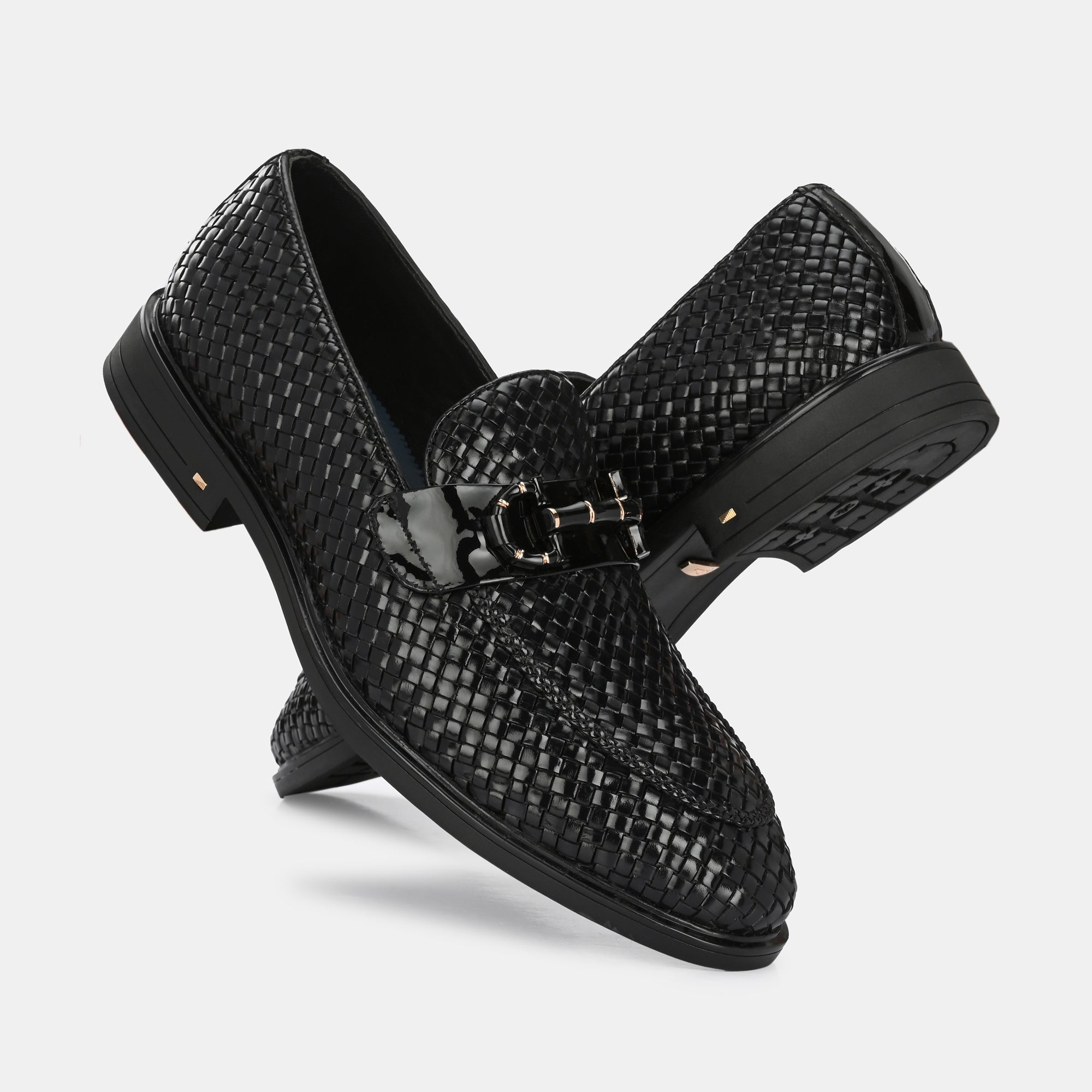 Hand-Woven Buckled Loafers by Lafattio – Black
