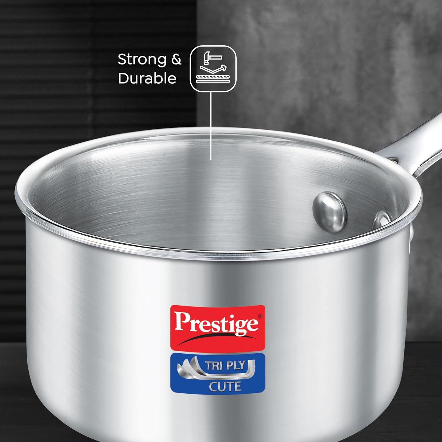 Prestige Tri-Ply Stainless Steel Cute Sauce Pan | 400 ML | Gas & Induction Compatible | Silver - view 5