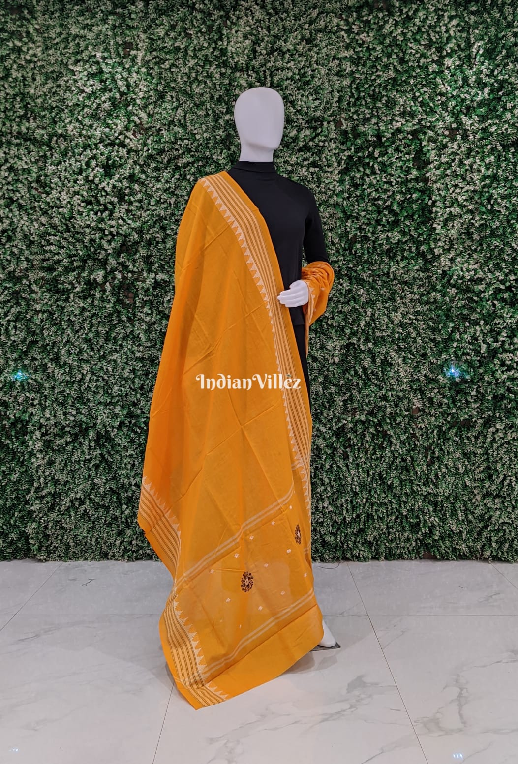 IndianVillèz Yellow Odisha Ikat Sambalpuri Cotton Dupatta