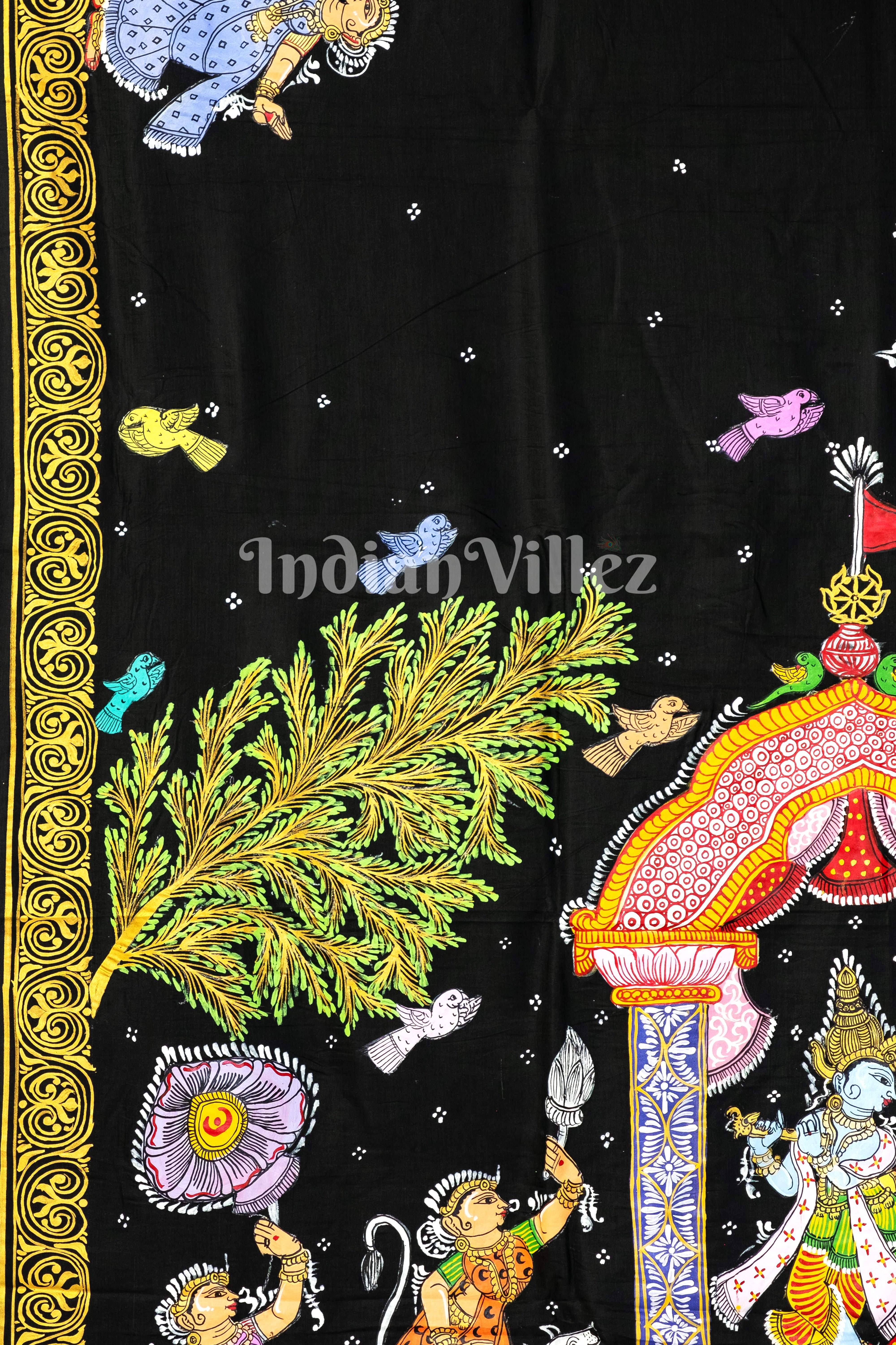 IndianVillèz Black Radha Krishna Hand-Painted Pattachitra Saree (Pre Order) - view 2