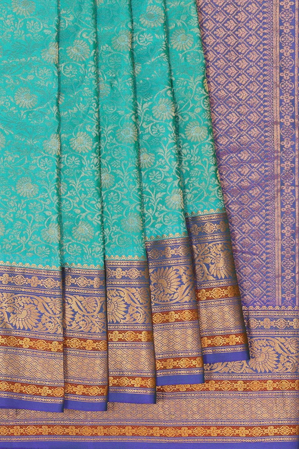 Kalanjali Gadwal Silk Sea-Green Saree – Women's