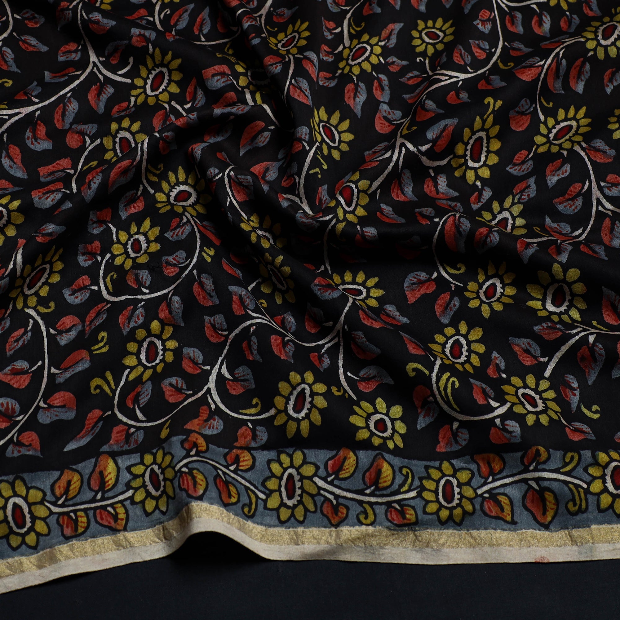 DWARAKA PLUS Black - Handpainted Chanderi Silk Kalamkari Blouse Piece 27 - view 2
