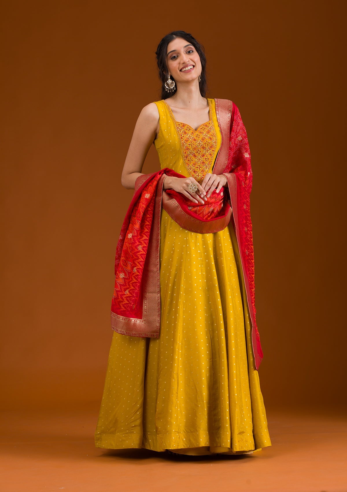 Koskii Mustard Threadwork Georgette Readymade Salwar Suit - view 7