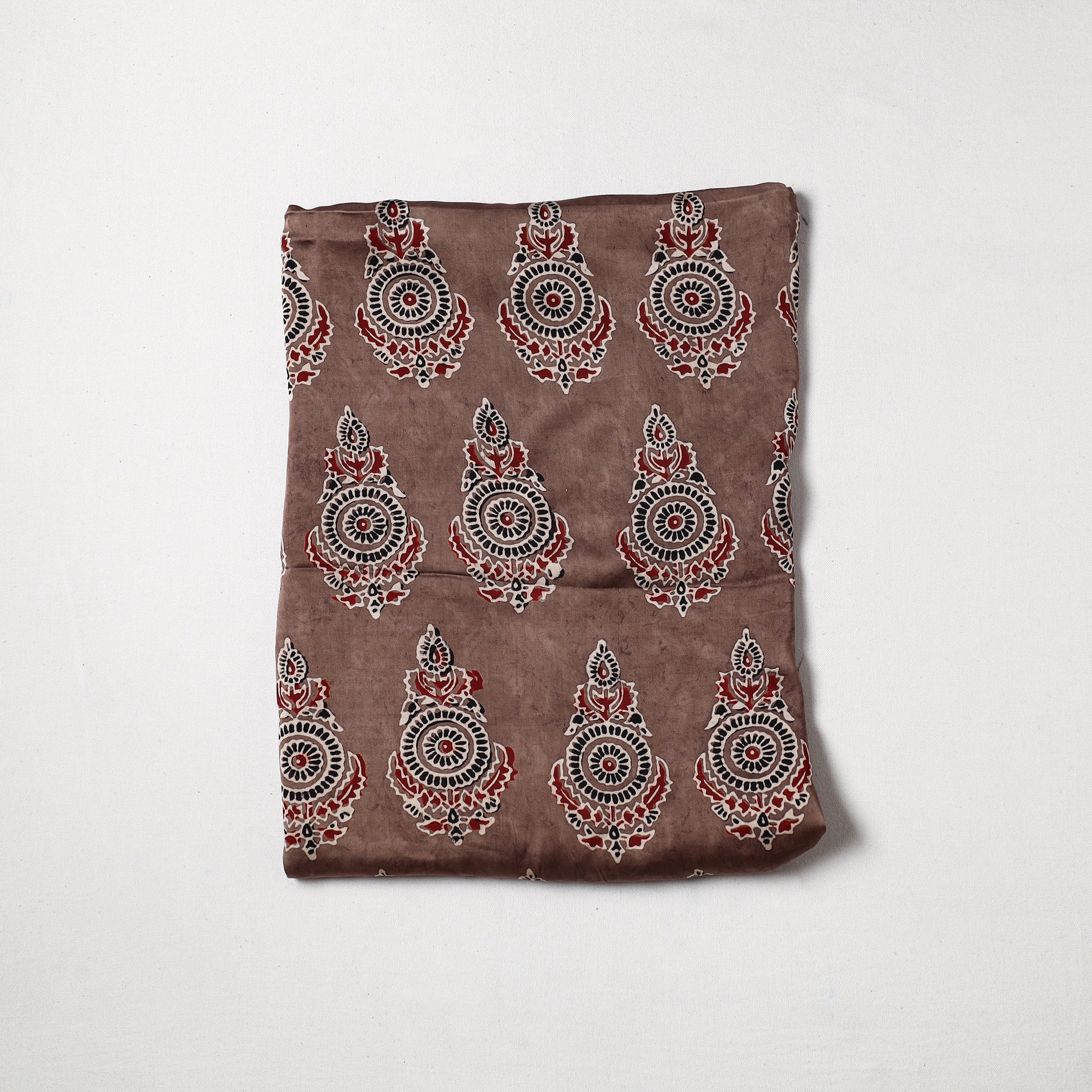 RIYAZ ABDULMAJID KHATRI - AJRAKH Brown - Ajrakh Hand Block Printed Modal Silk Precut Fabric 35