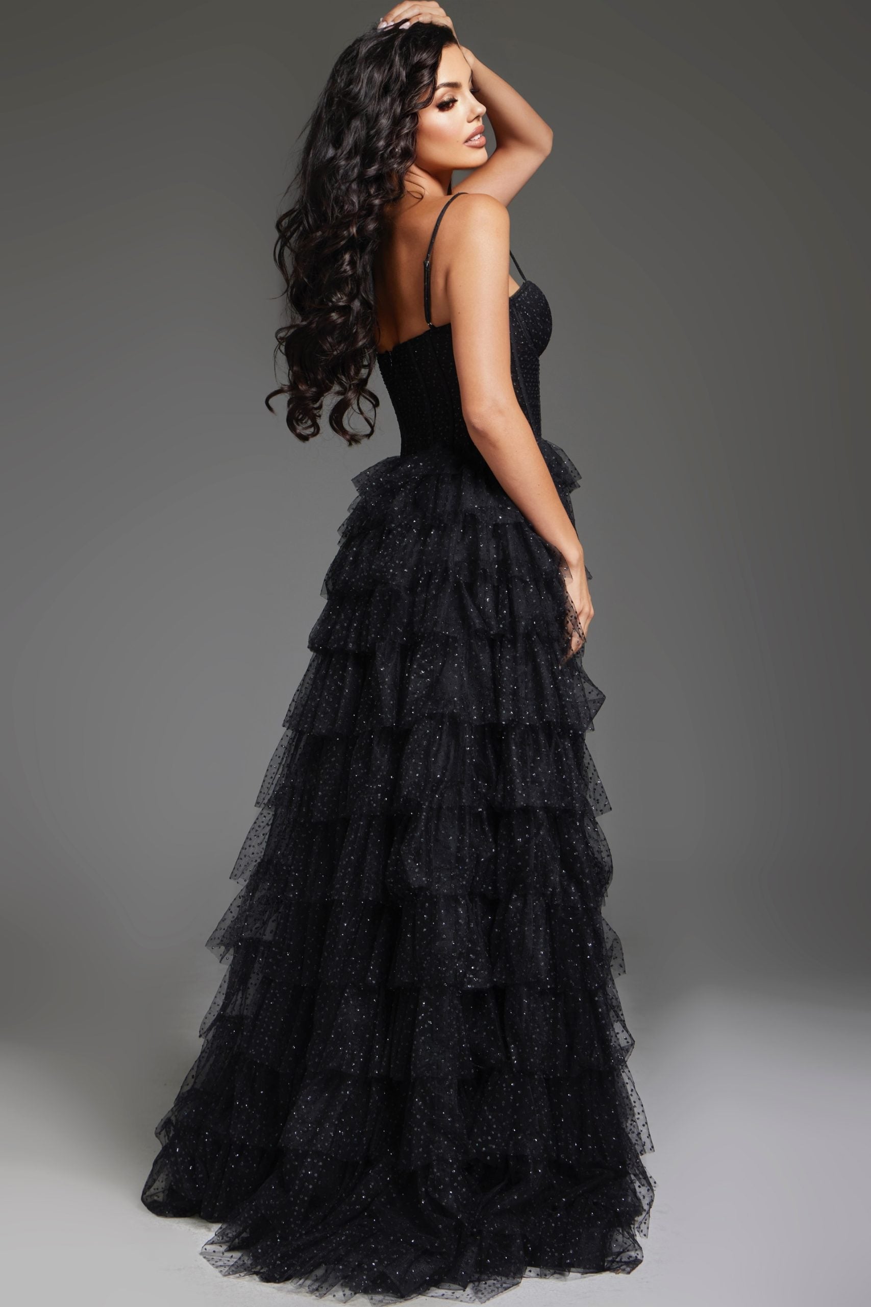 Sleeveless A-line Tiered Slit Gown by Jovani 38278 - view 2