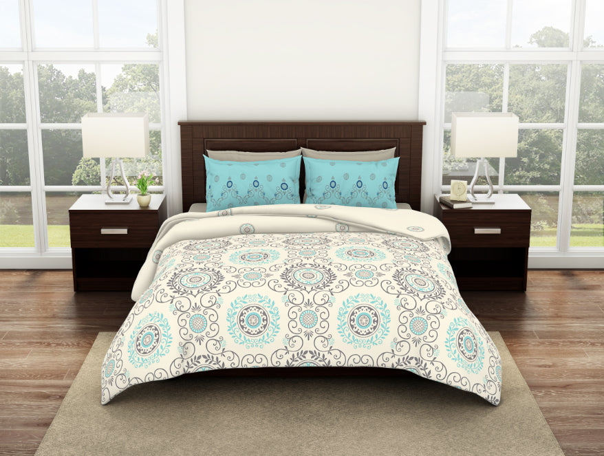 Spaces India Ornate Vanilla Ice - Cream Viscose Cotton Double Bedsheet - Reagalis By Spaces