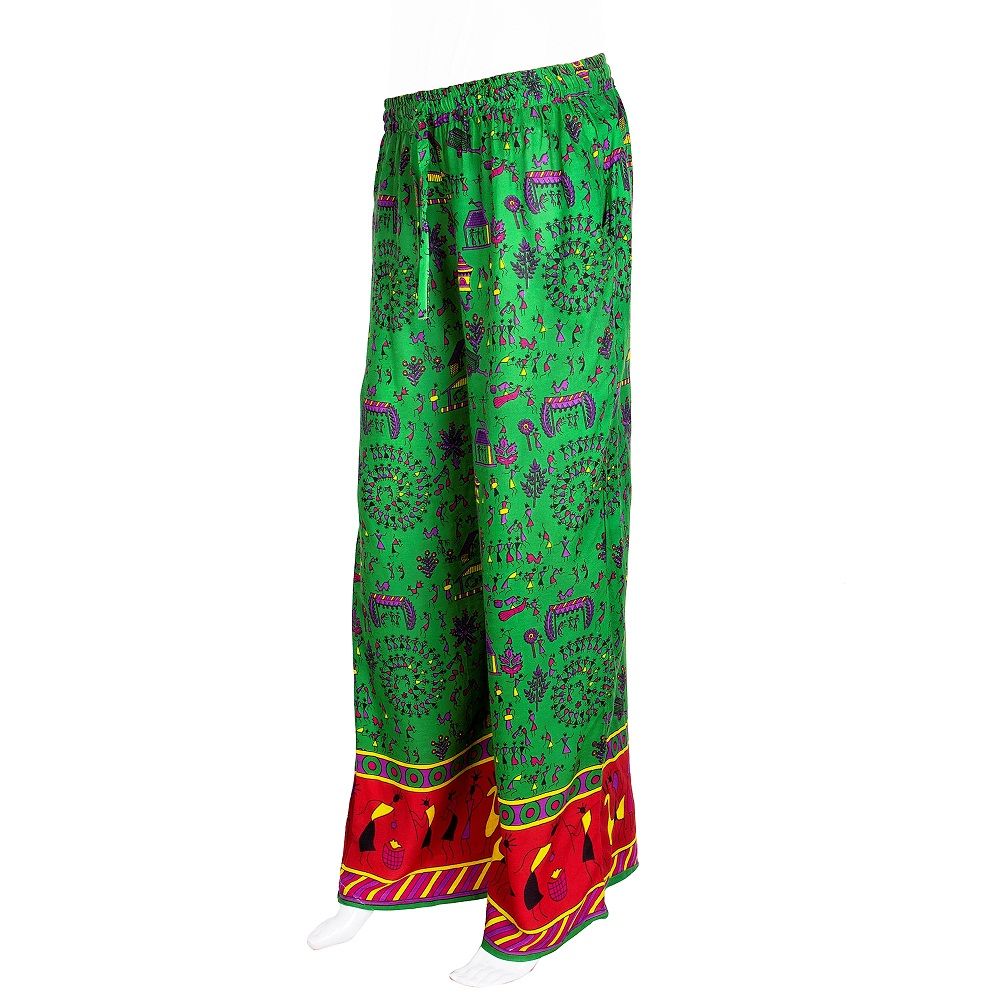 JaipurFabric® Green Base Red Border Printed Palazzo - view 3