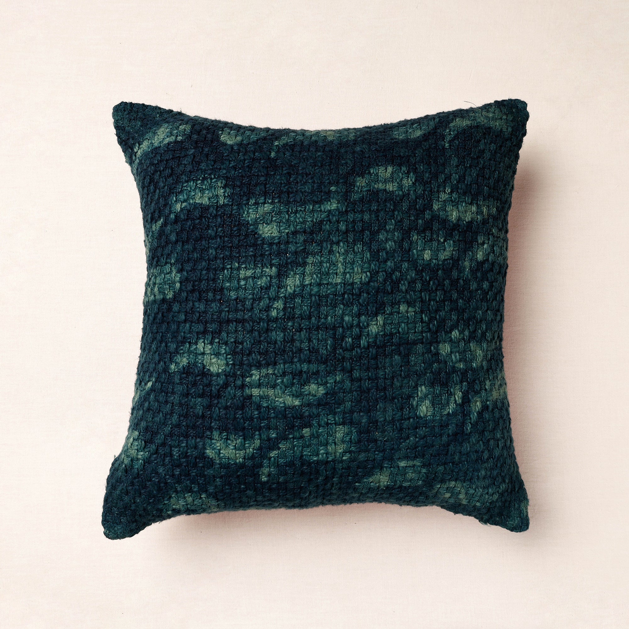 ARTISAN HAND BLOCK PRINTS Blue - Bagru Block Printed Jute Cushion Cover (16 x 16 in)