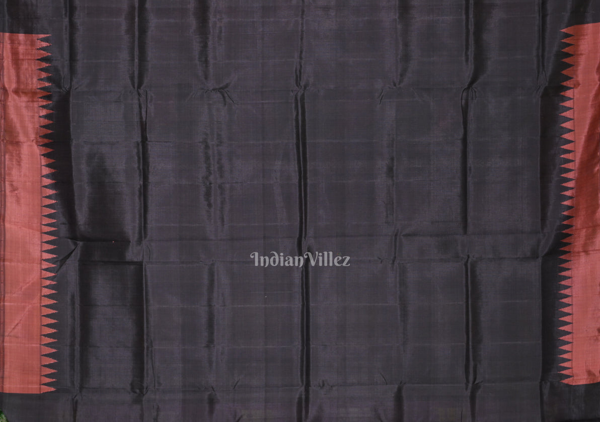 IndianVillèz Black with Fish Motif Double Pallu Berhampuri Silk Saree - view 6