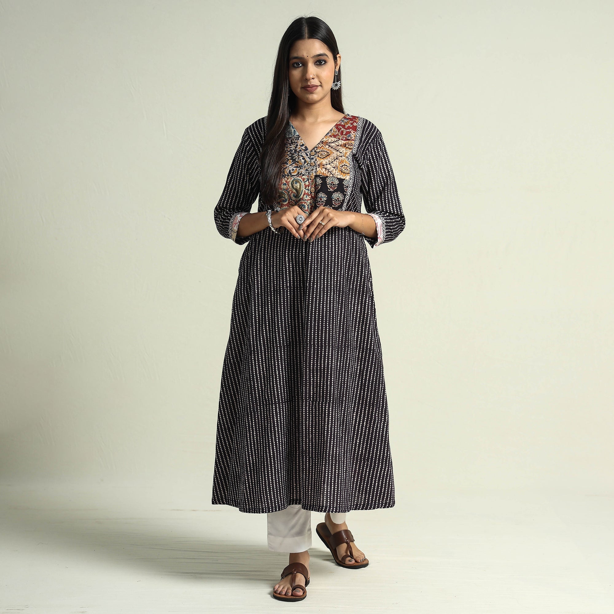 ITOKRI CASUALS Black - Block Print Cotton Patchwork A-Line Bagh Kurta - view 2