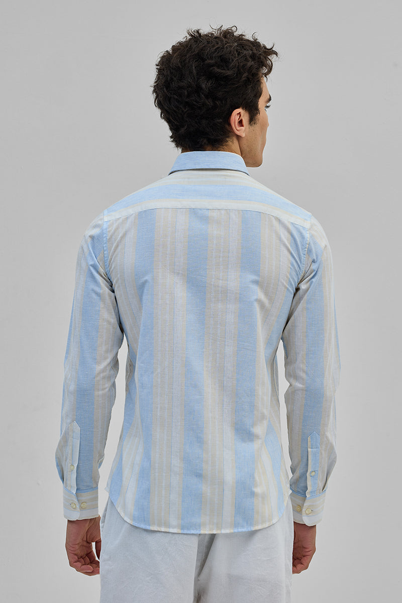 SNITCH Light Blue Stripes Slim Fit Shirt - view 7