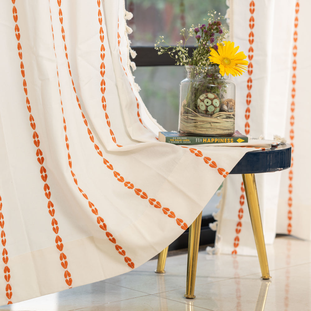 Premium 100 cotton – Urban Space -Home Furnishing Store Premium 100% Cotton Embroidery Curtain for Window & Door - Pack of 1 Curtain, Vintage Braid Orange