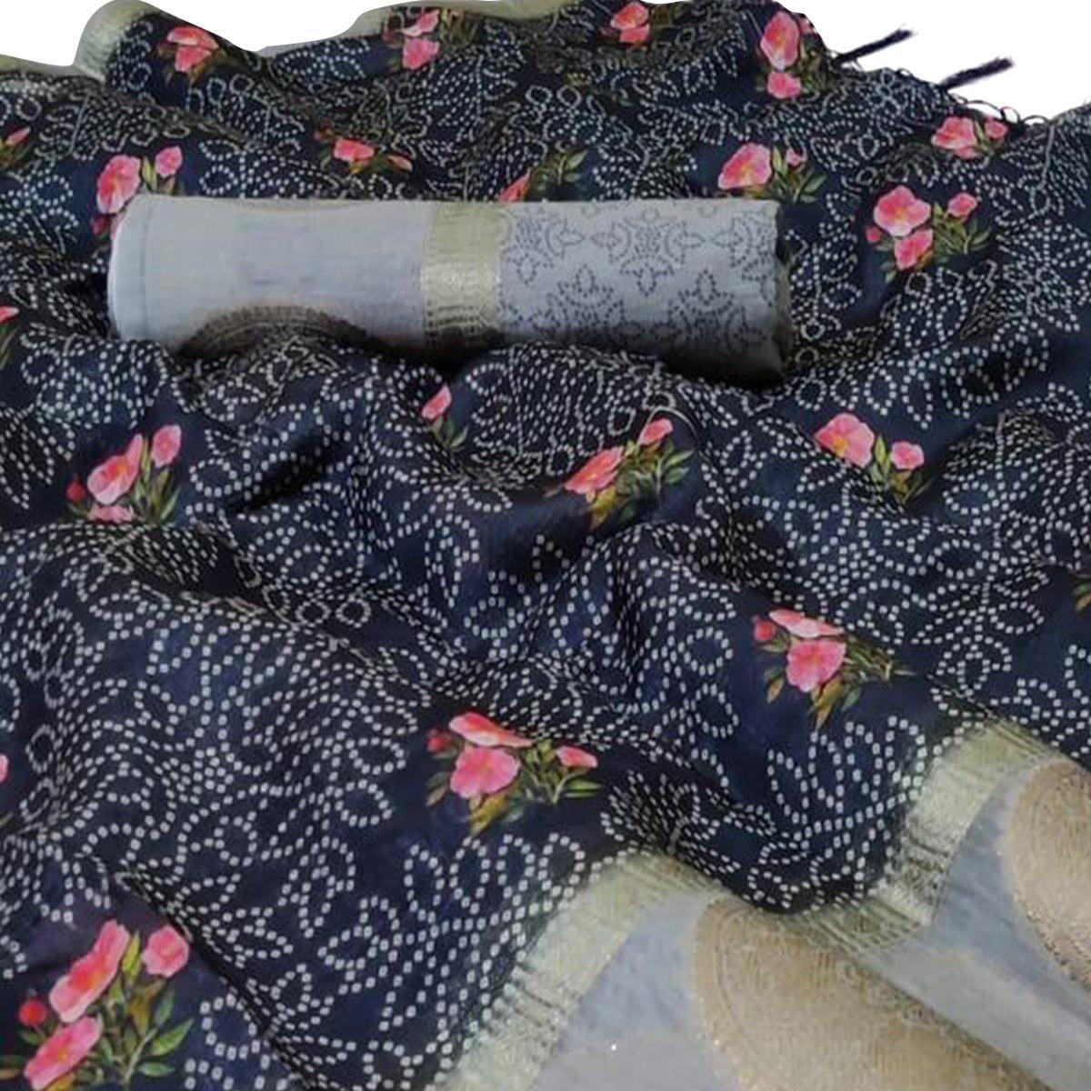 Peachmode Engrossing Navy Blue Colored Festive Wear Woven Silk Saree - view 2