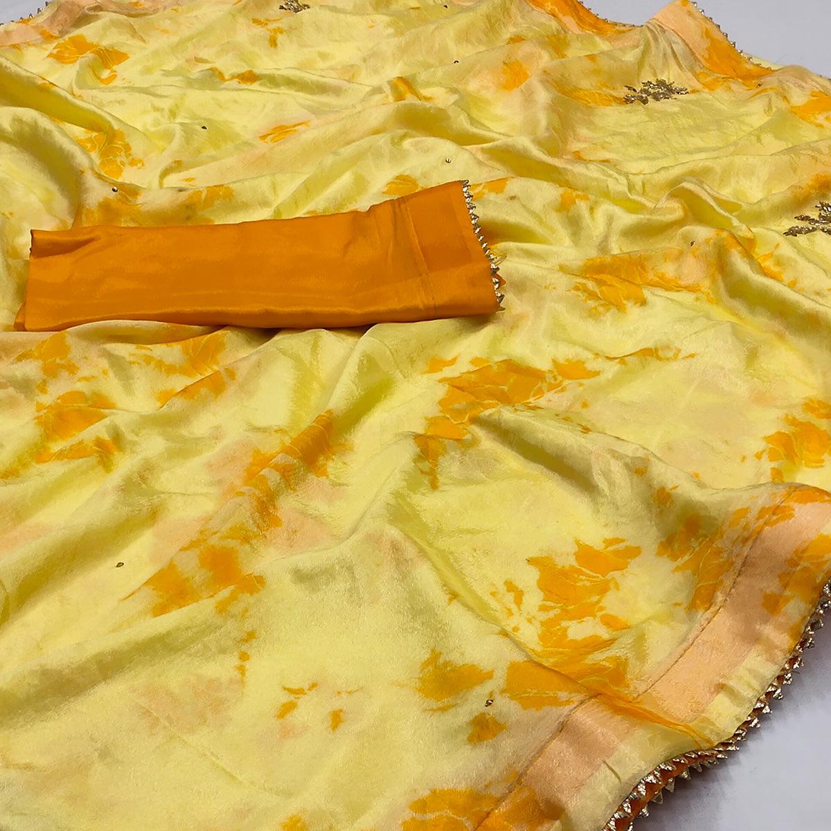 Peachmode Light Yellow Printed Chiffon Saree – Women's - view 2